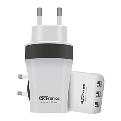 Portronics AC USB Plug 3.4Amp 3 Port Charger - White