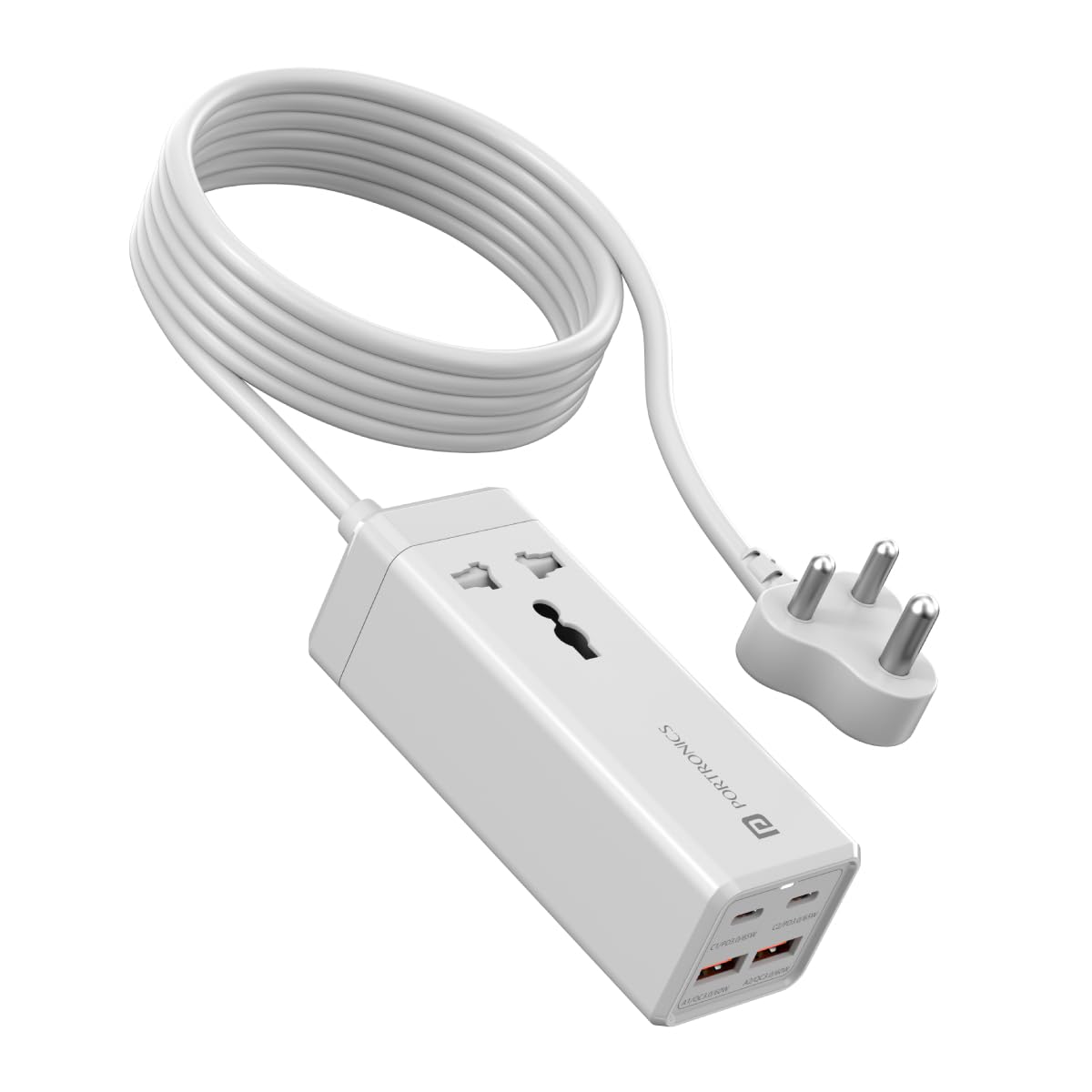 Portronics Adapto Volt 65 65W High Speed 5-in-1 Power Strip with 2 Type C PD Ports/ 2 Mach USB Ports and 1 AC Power Socket/Compatible with Laptop,Smartphones/ iPhones/ Tablet/ Power Bank 