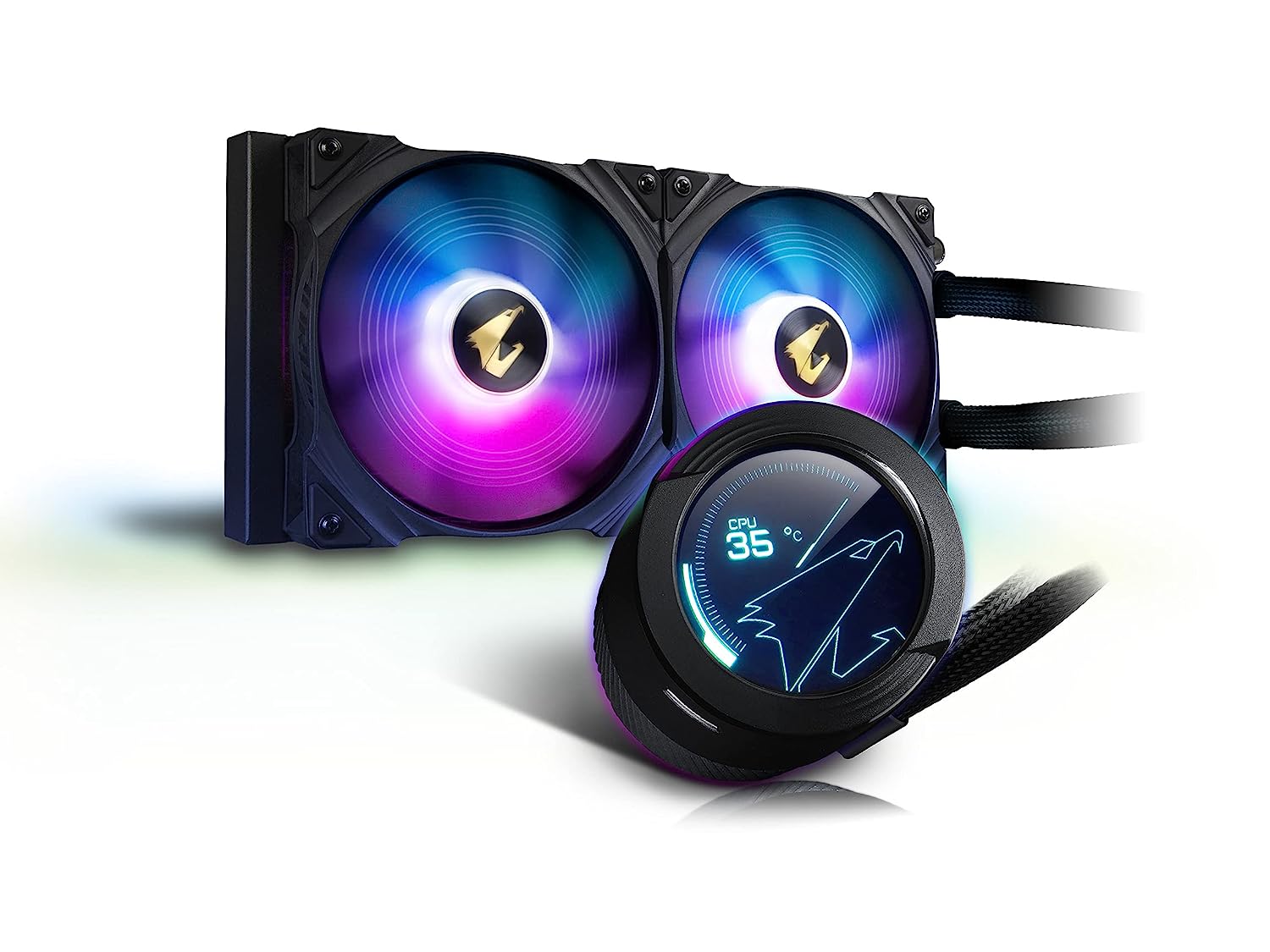 AORUS WATERFORCE X 280 AIO Liquid CPU Cooler, Rotatable Circular LCD Display with Micro SD Support, 280mm Radiator with 2x140mm Low Noise ARGB Fans, Compatible with Intel LGA1700