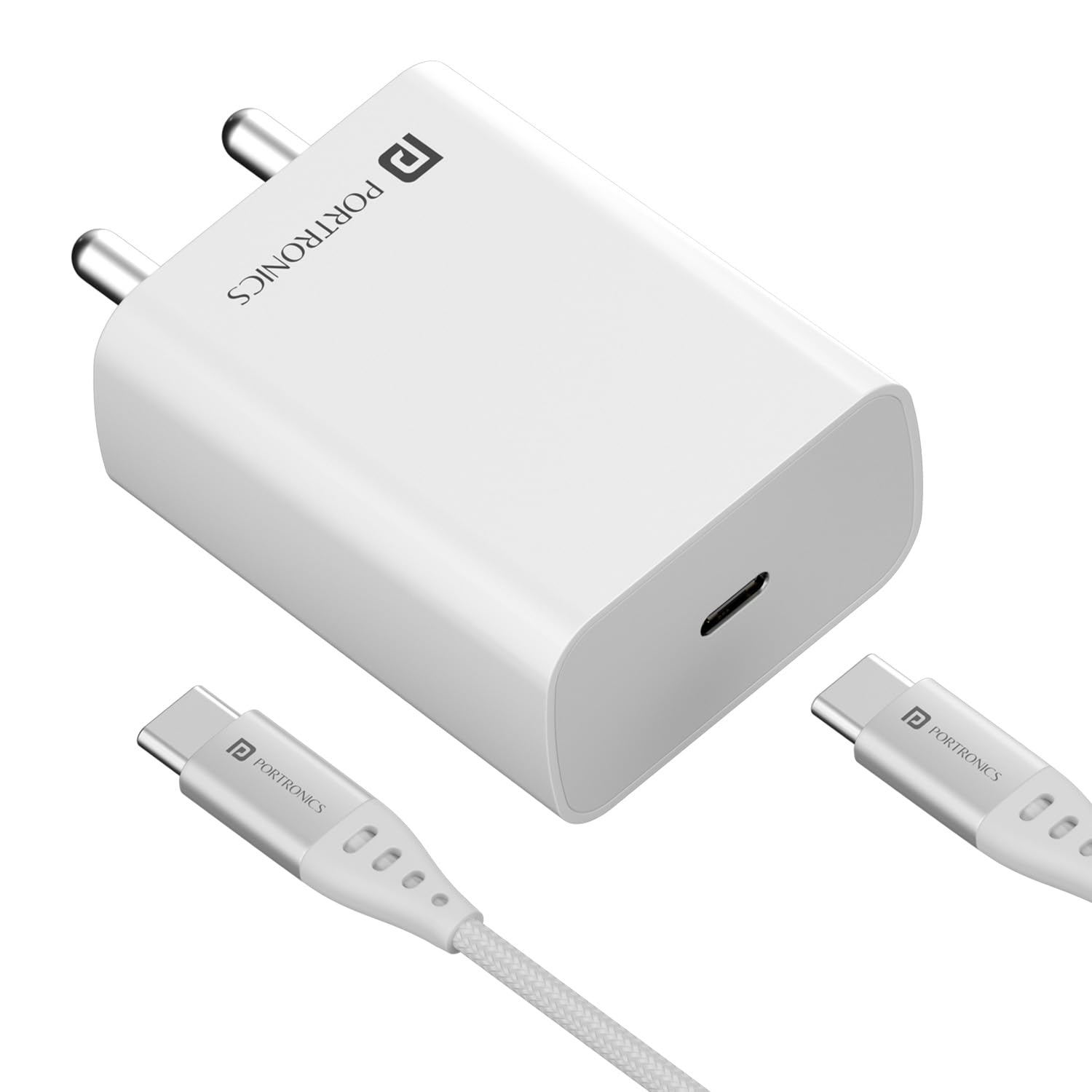 Portronics Adapto 25 Pro 25W Fast Charging Type C Adapter with Type C Charging Cable, PPS Protection for iPhone 15/14/13/12/11 &amp; Pro Max Series, Samsung S24/S23/S22/S20/S21/S21 Other Type C Devices