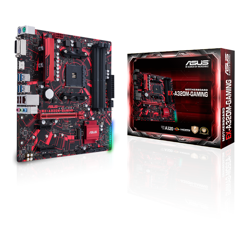 Asus EX-A320M-GAMING Micro ATX Motherboard for AMD 1st/ 2nd Gen &amp; 7th Gen A-Series/ Athlon Processors - AM4 Socket