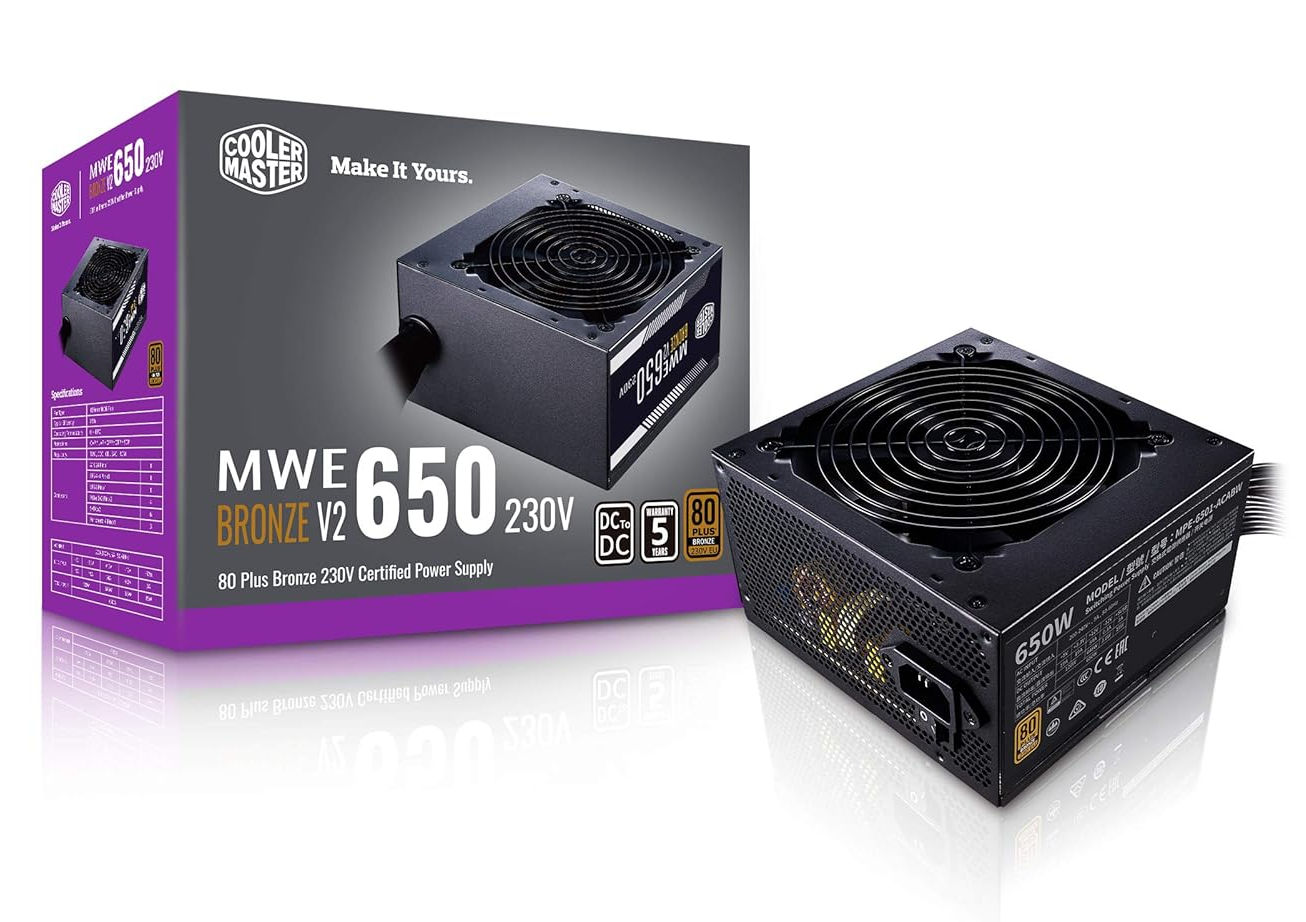 Cooler Master MWE 650 Bronze V2 Power Supply - 80 Plus Bronze Certified | Non-Modular | 120mm HDB Fan | DC-to-DC Circuit Design | ATX 2.52 Version | 650 Watt